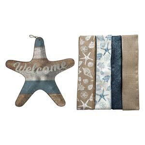 Nautical Wreath Kit: Welcome Starfish Sign Ribbon Bundle, Beach Theme DIY Decor